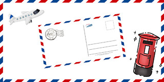 红蓝边框简约信封世界邮政日展板背景